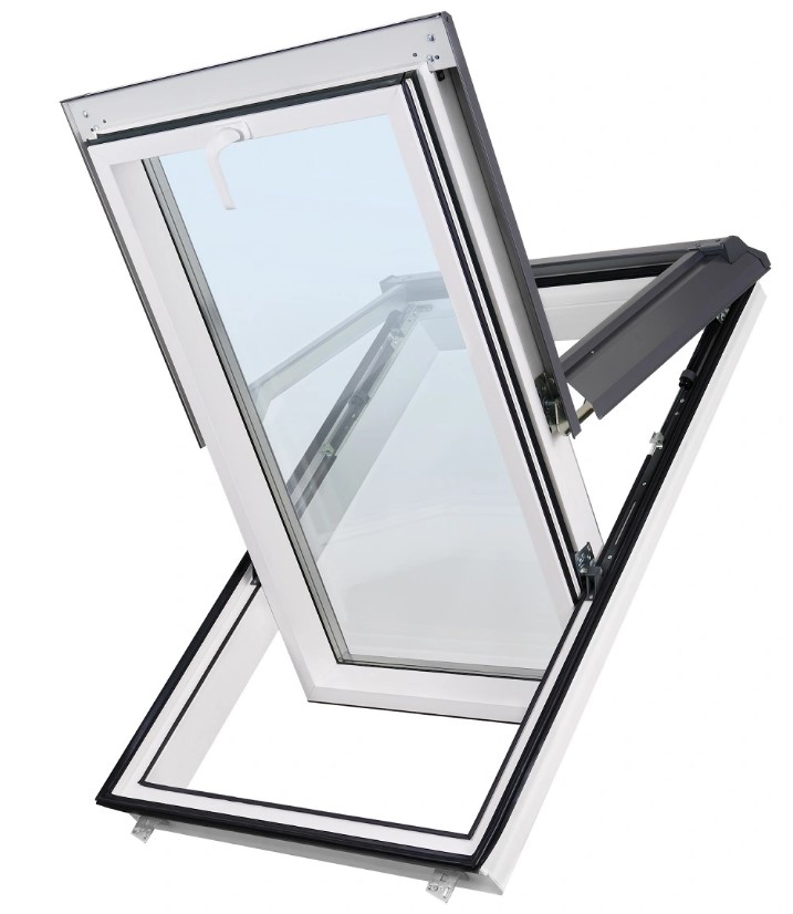 E-shop Plastové střešní okno SUPRO Triple Termo &quot;bílá&quot; - hnědé oplechování (8019), 78cm x 160cm