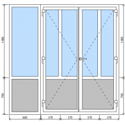 Zostava dvojkrídlových vchodových dverí a fixného okna
