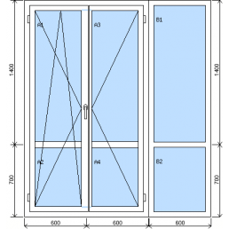 Zostava dvojkrídlových balkónových dverí a fixného okna