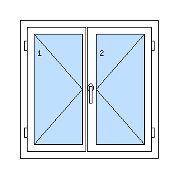 Okno dvojkrídlové bez stĺpika - Ľavé aj pravé krídlo iba otváravé, kľučka na pravom krídle