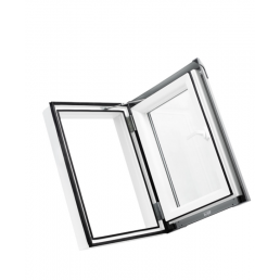 Plastový strešný výlez PREMIUM 550×780 "biela" - šedé oplechovanie (7043), otváranie pravé