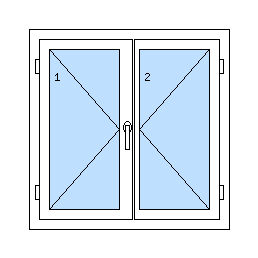 Okno dvojkrídlové bez stĺpika - Ľavé aj pravé krídlo iba otváravé, kľučka na ľavom krídle