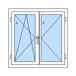 Okno dvojkrídlové bez stĺpika - Ľavé krídlo otváravo-sklopné, pravé krídlo otváravé