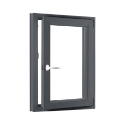 Jednokrídlové plastové okno pivničné 500x700 mm, antracit / biele, dvojsklo, pravé, OLIMPIA 60 AD